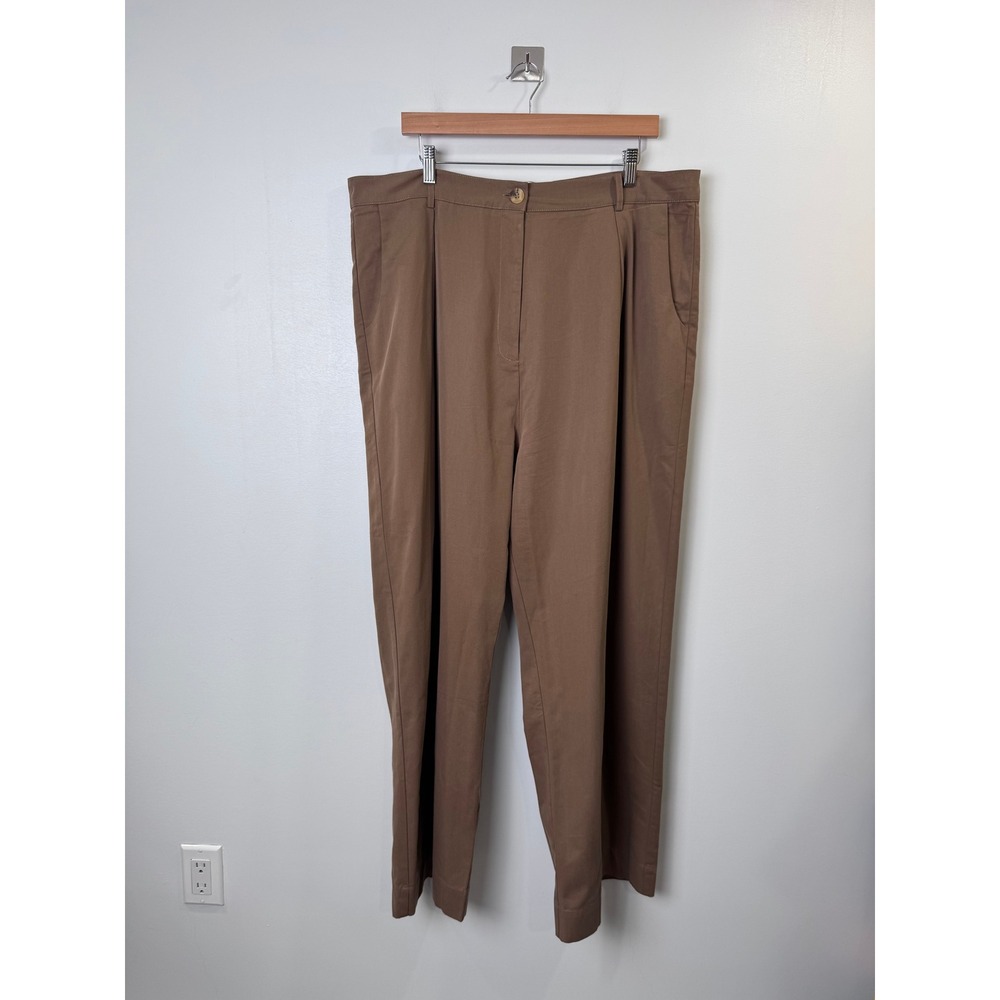 Wray Women Brown Pleated Tencel Cotton Straight Leg Trousers Size 16